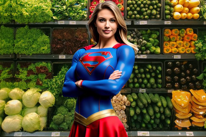 Superwoman in a market